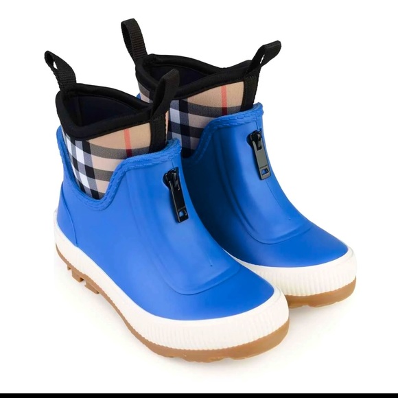 Vintage BURBERRY Check Neoprene and Rubber Rain Boots